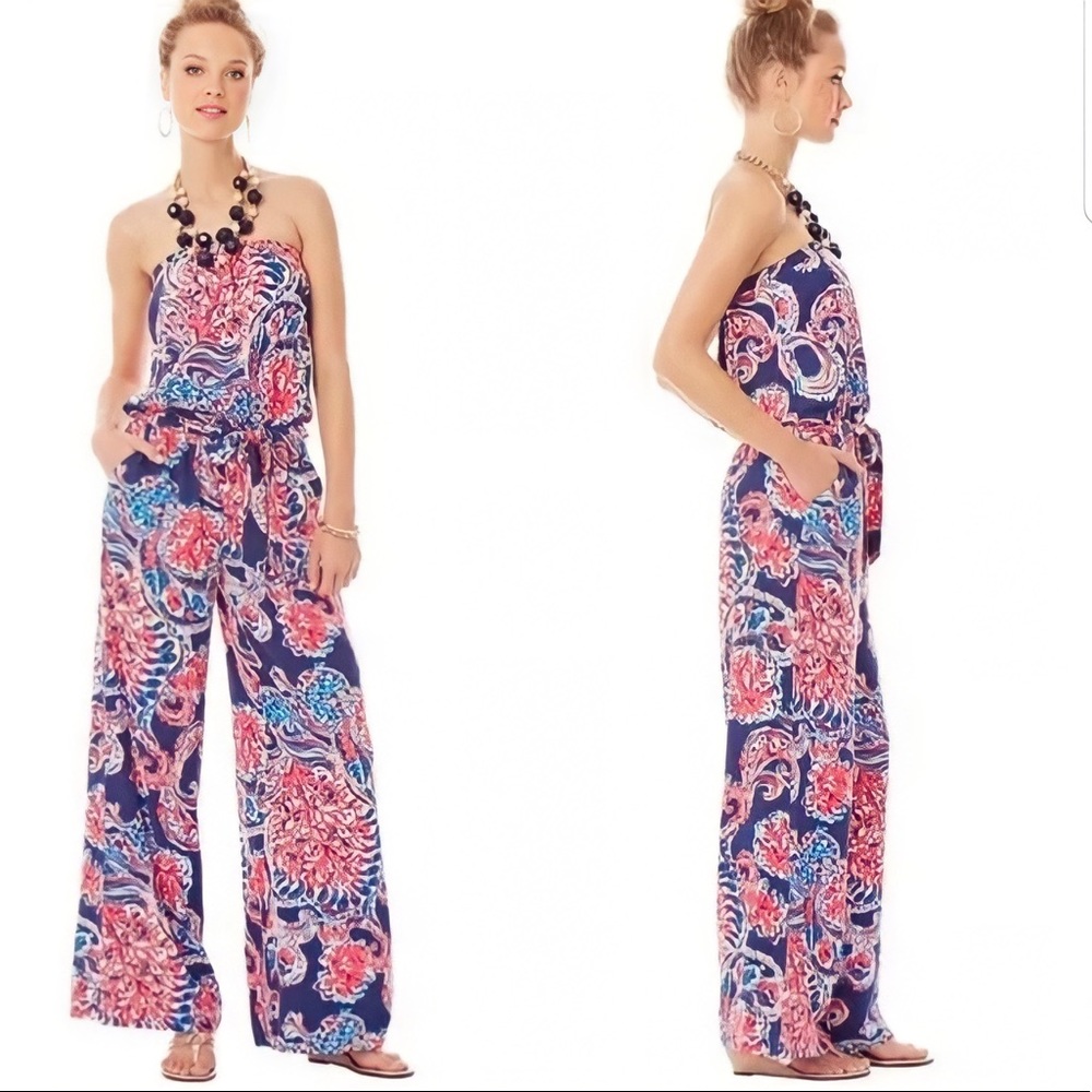 🆕 Lilly Pulitzer NWOT 🌺 Farrah Romper Jumpsuit Navy Coral